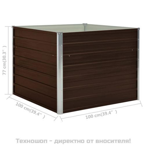 Повдигната леха, кафява, 100x100x77 см, поцинкована стомана