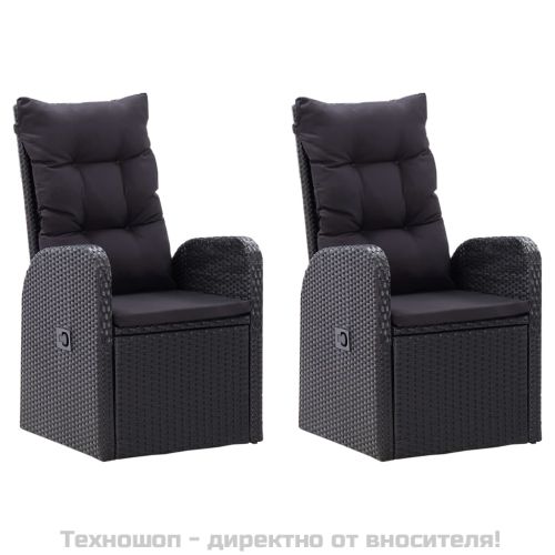 Накланящи градински столове с възглавници 2 бр полиратан черни