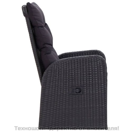 Накланящи градински столове с възглавници 2 бр полиратан черни