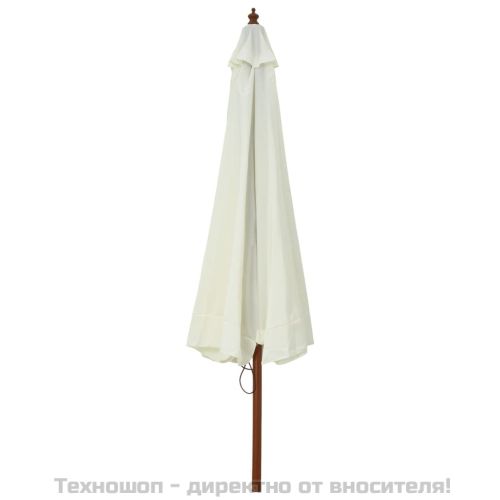 Градински чадър с дървен прът, 330 см, пясъчнобял