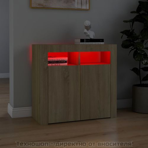 Сайдборд с LED светлини, сонома дъб, 80x35x75 см