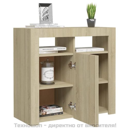 Сайдборд с LED светлини, сонома дъб, 80x35x75 см