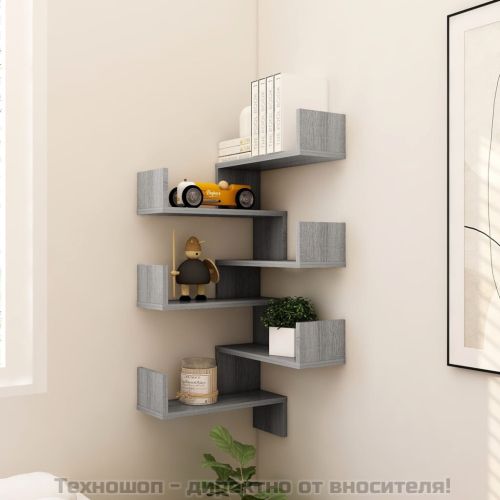 Стенен ъглов рафт 2 бр сив сонома 40x40x50 см инженерно дърво