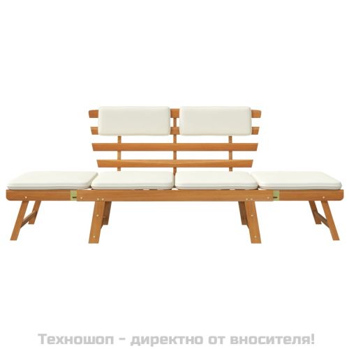 Градинска пейка с възглавници 2-в-1, 190 см, акация масив