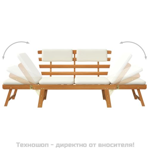 Градинска пейка с възглавници 2-в-1, 190 см, акация масив