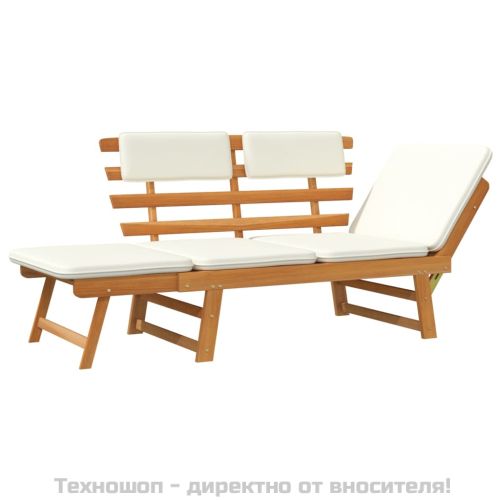 Градинска пейка с възглавници 2-в-1, 190 см, акация масив