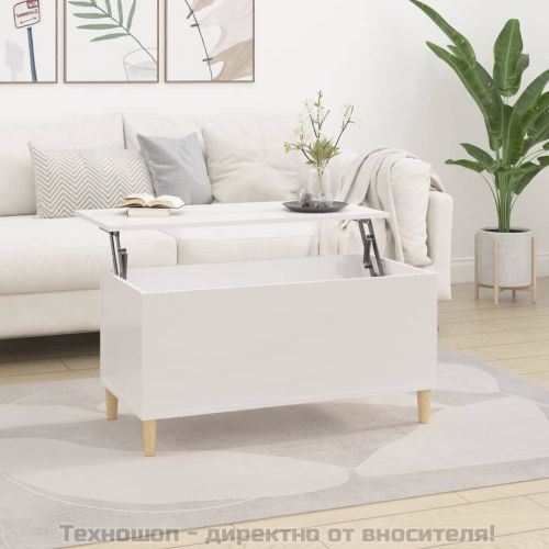 Кафе маса, бял гланц, 90x44,5x45 см, инженерно дърво