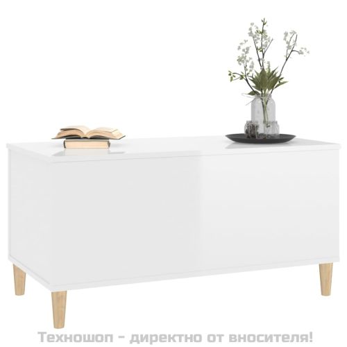 Кафе маса, бял гланц, 90x44,5x45 см, инженерно дърво