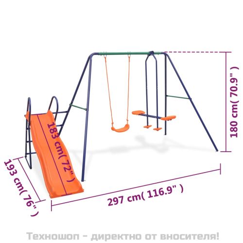 Комплект люлка и пързалка с 3 оранжеви седалки