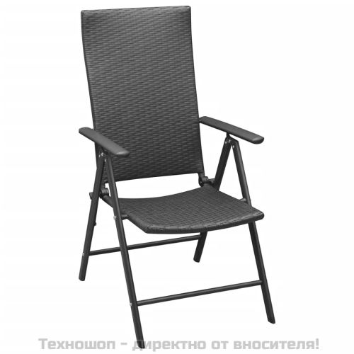 Градински трапезен комплект, 5 части, черен, полиратан