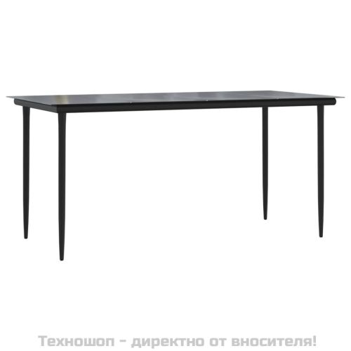 Градински трапезен комплект, 5 части, черен, полиратан