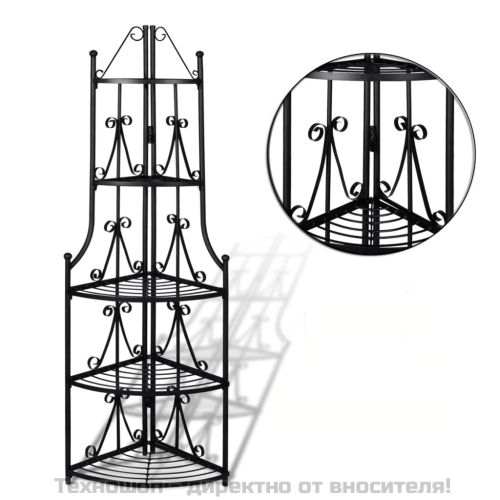 Ъглова етажерка за цветя, черна
