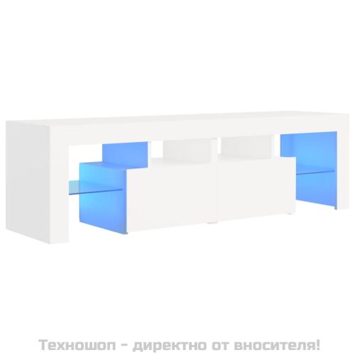ТВ шкаф с LED осветление, бял, 140x36,5x40 см