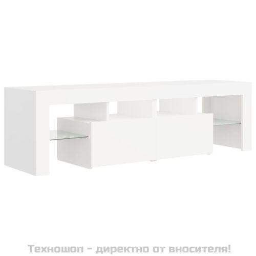 ТВ шкаф с LED осветление, бял, 140x36,5x40 см