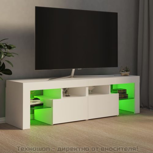 ТВ шкаф с LED осветление, бял, 140x36,5x40 см