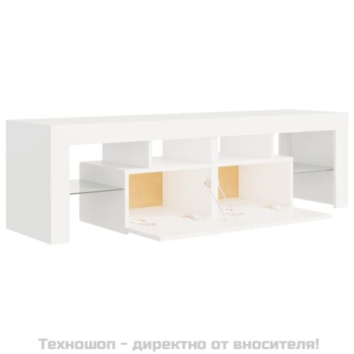 ТВ шкаф с LED осветление, бял, 140x36,5x40 см