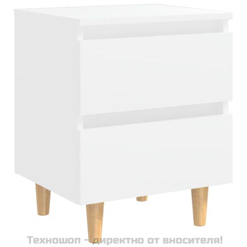 Нощно шкафче с крака от боров масив, бяло, 40x35x50 см