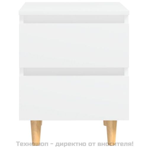 Нощно шкафче с крака от боров масив, бяло, 40x35x50 см