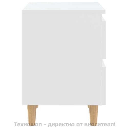 Нощно шкафче с крака от боров масив, бяло, 40x35x50 см