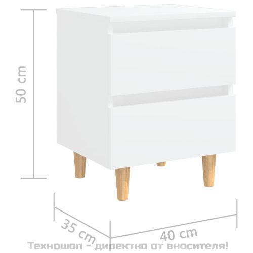 Нощно шкафче с крака от боров масив, бяло, 40x35x50 см