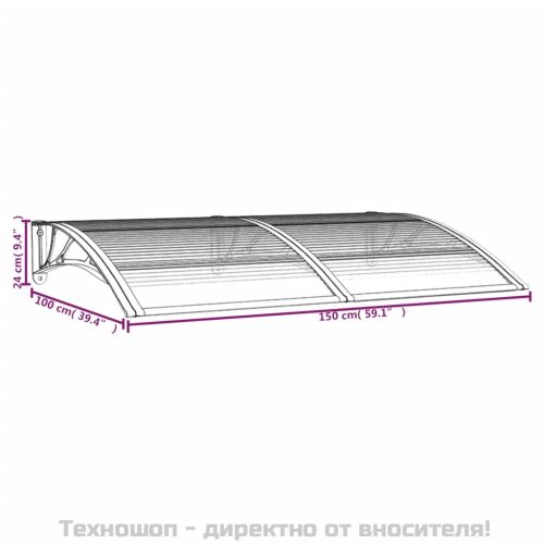 Навес за врата, сив, 150x100 см, поликарбонат