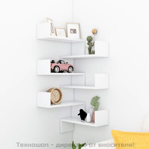 Стенни ъглови рафтове, 2 бр, бели, 40x40x50 см, инженерно дърво