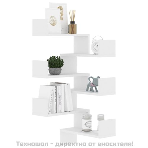 Стенни ъглови рафтове, 2 бр, бели, 40x40x50 см, инженерно дърво