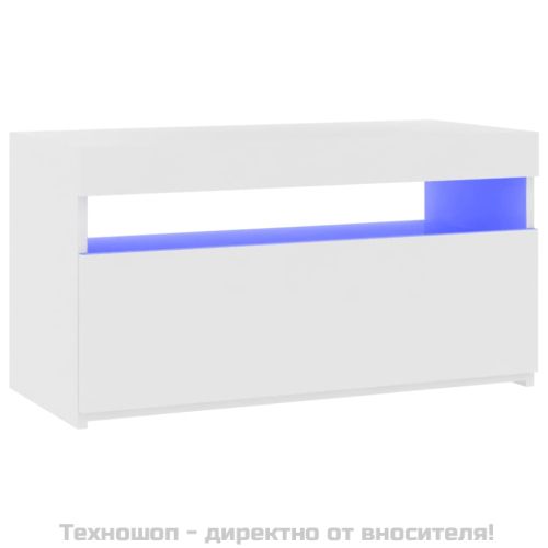 ТВ шкаф с LED осветление, бял, 75x35x40 см