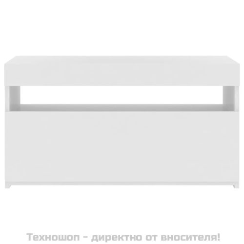 ТВ шкаф с LED осветление, бял, 75x35x40 см