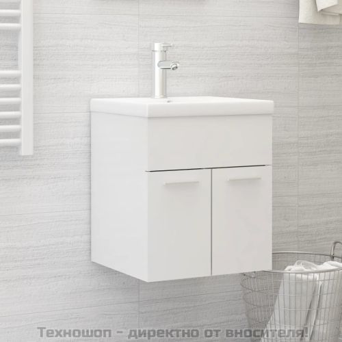 Долен шкаф за мивка, бял гланц, 41x38,5x46 см, инженерно дърво