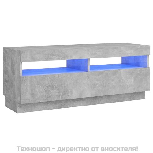 ТВ шкаф с LED осветление, бетонно сив, 100x35x40 см