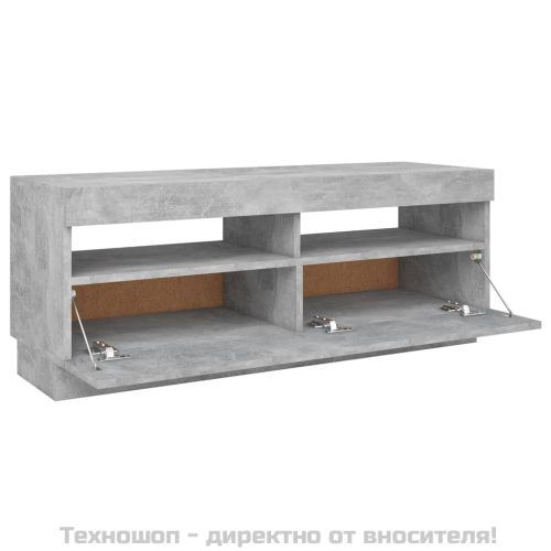 ТВ шкаф с LED осветление, бетонно сив, 100x35x40 см