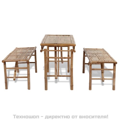 Маса за бира с 2 пейки, 100 см, бамбук