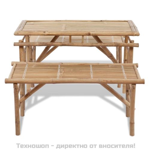 Маса за бира с 2 пейки, 100 см, бамбук