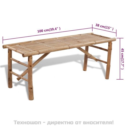 Маса за бира с 2 пейки, 100 см, бамбук