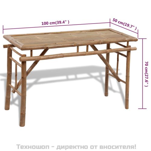 Маса за бира с 2 пейки, 100 см, бамбук