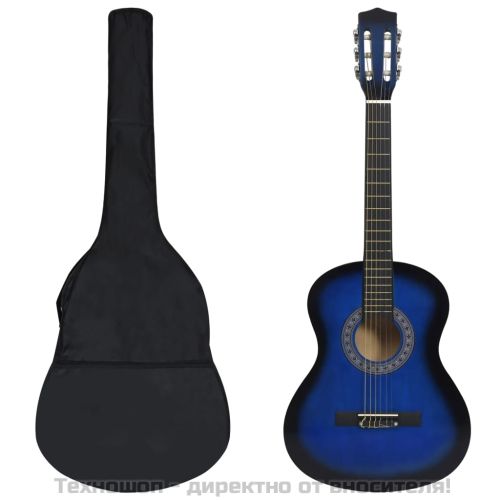 Комплект класическа китара за начинаещи 8 части син 3/4 36"