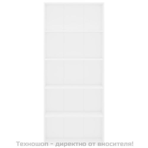 5-етажна библиотека, бяла, 80x30x189 см, инженерно дърво