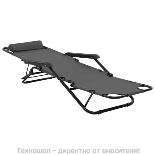 Сгъваеми шезлонги с подложки за крака, 2 бр, стомана, сиви