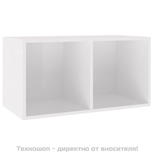Шкаф за винилови плочи, бял гланц, 71x34x36 см, инженерно дърво