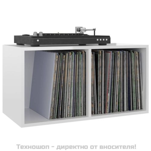 Шкаф за винилови плочи, бял гланц, 71x34x36 см, инженерно дърво