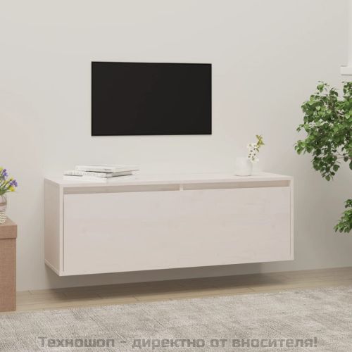 Стенен шкаф, бял, 100x30x35 см, борово дърво масив