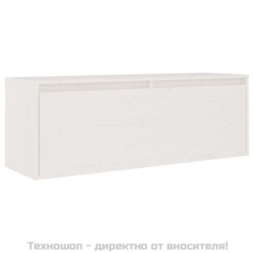 Стенен шкаф, бял, 100x30x35 см, борово дърво масив