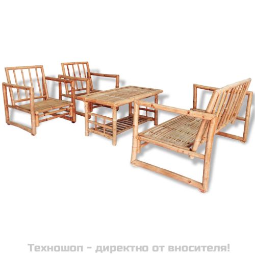 Градински комплект с възглавници, 4 части, бамбук