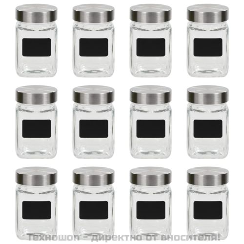 Буркани за съхранение с етикети, 12 бр, 300 мл