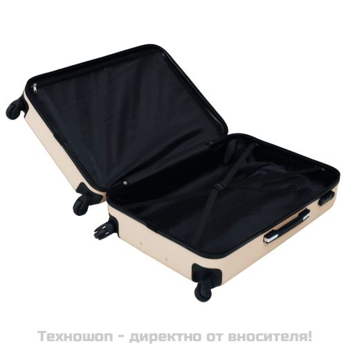 Комплект твърди куфари с колелца, 3 бр, златист, ABS