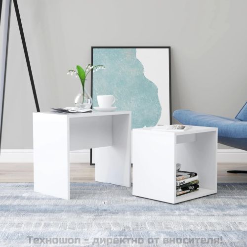 Комплект маси за кафе, бял, 48x30x45 см, инженерно дърво