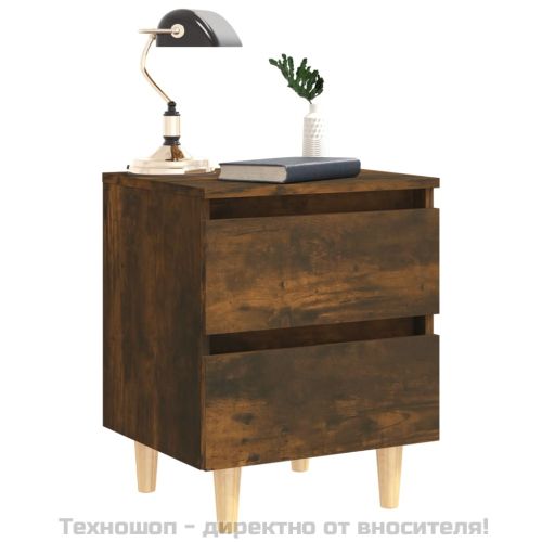 Нощни шкафчета с крака дървен масив 2 бр опушен дъб 40x35x50 см
