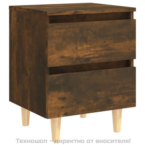 Нощни шкафчета с крака дървен масив 2 бр опушен дъб 40x35x50 см