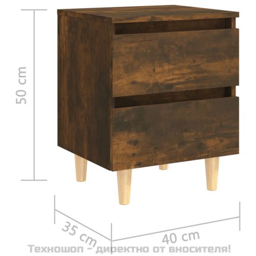 Нощни шкафчета с крака дървен масив 2 бр опушен дъб 40x35x50 см